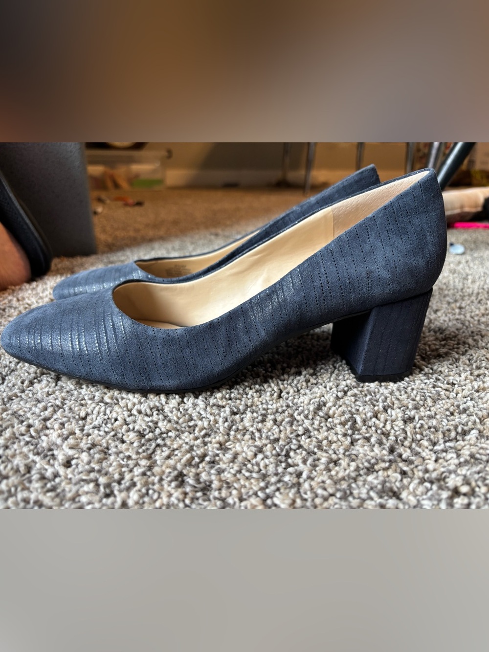 Alex Marie Navy Ribbed Square-Toe Pumps - Picture 4 of 7